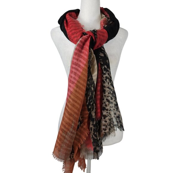 Womens Multicolor Raw Edge Sheer Scarf OS Very Large Shawl Cover Cape Thin - Picture 1 of 16